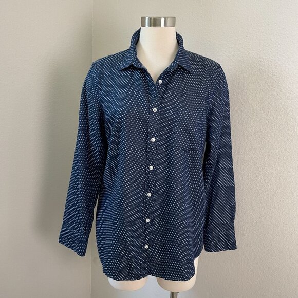 J Crew Womens 12 Button Up Shirt Boy Fit Navy White Blouse Top - Picture 1 of 8